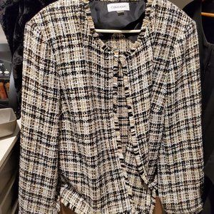 Calvin Klein Plus Size Fringe-Trim Tweed Jacket 24W